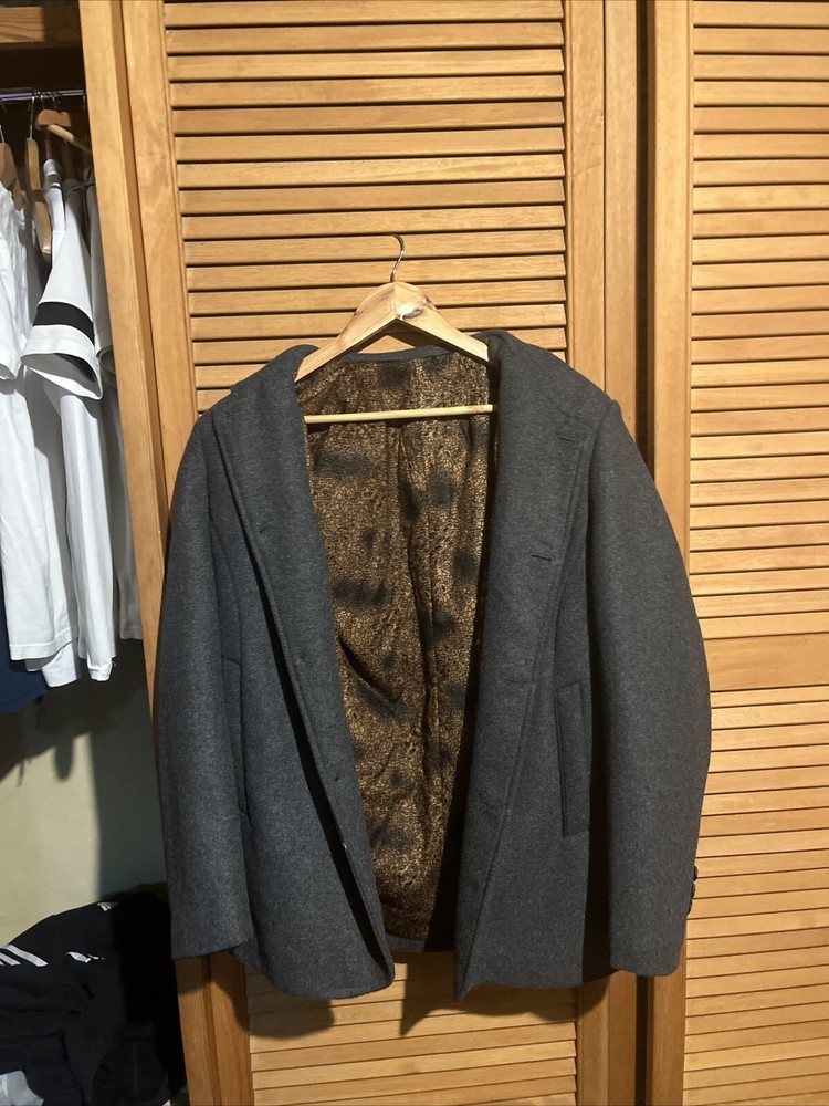 Grey Jacket leopard Print Inside Long Sleeve Buttons And Pockets