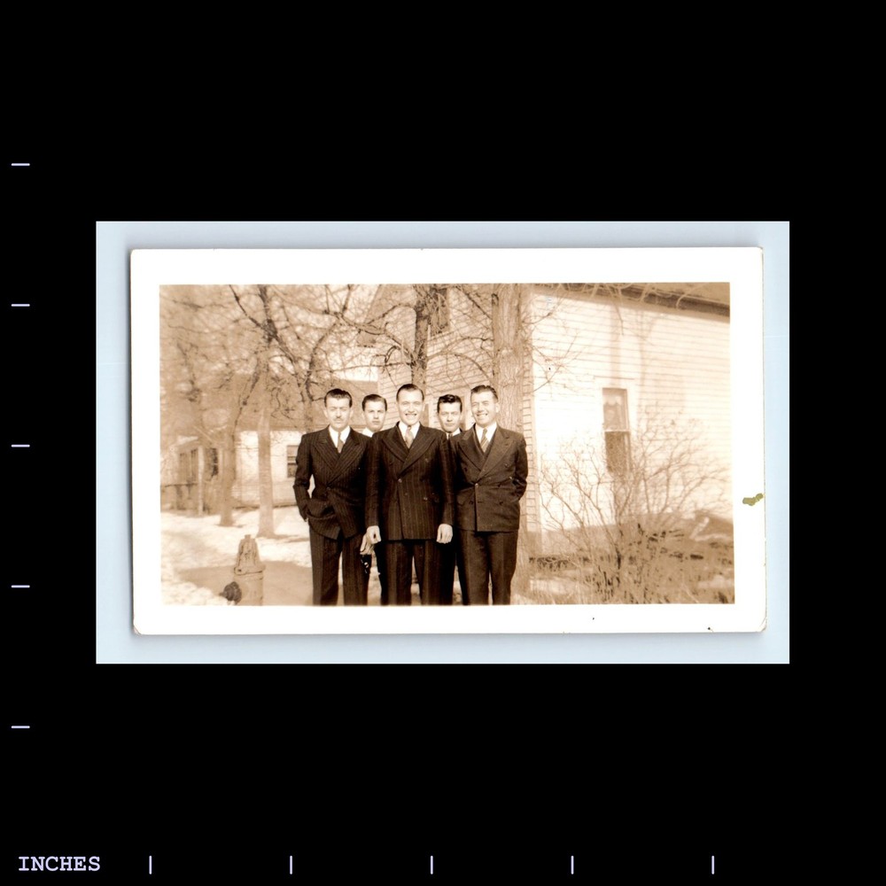 Vintage Photo MEN IN SUIT STANDING OUTSIDE SNOW WINTER SCENE