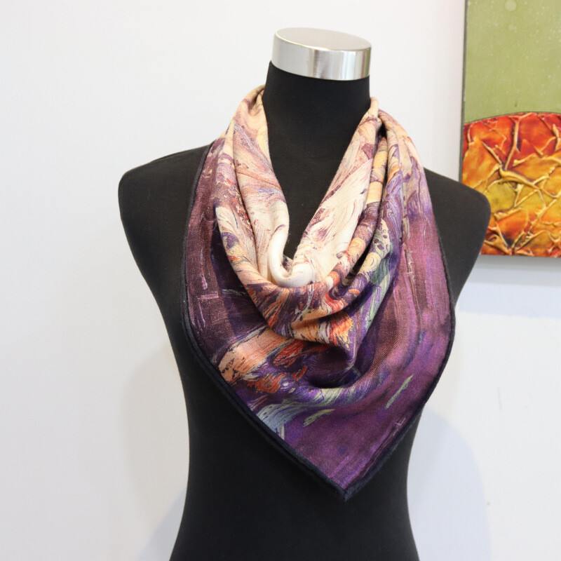 70% Cashmere & 30% Silk Collar Scarf Floral Print Double Face Square Necktie 26