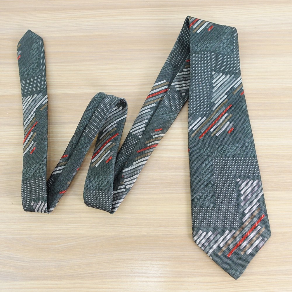 Japanese Neck Tie Mens Patchwork Geometric Abstract Contemporary Graphic Mesh-image