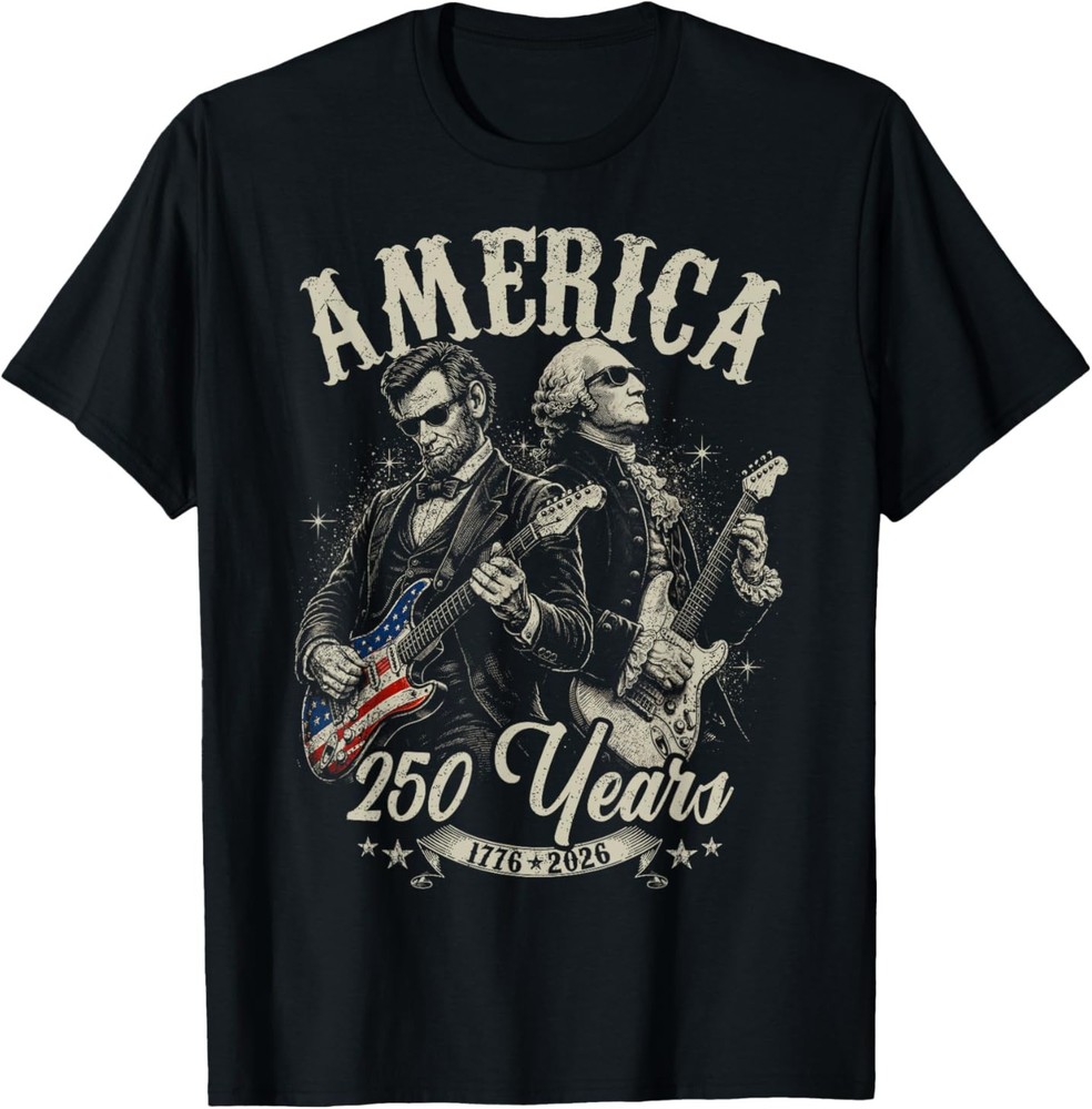 George Washington Lincoln Playing Guitar Abe Lincoln 250th T-Shirt