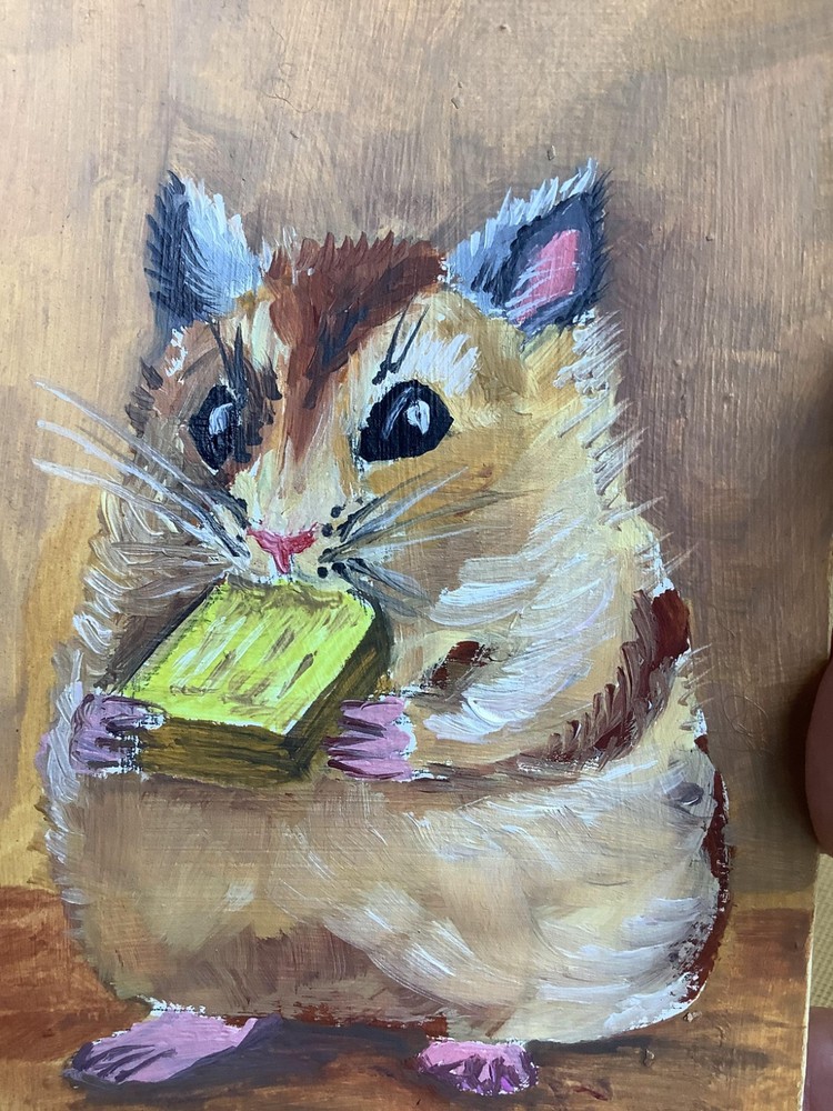 ACEO Original Painting Hamster Whimsical Pet Art Miniature OOAK Cute Rodent