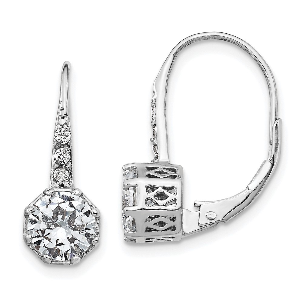 Sterling Silver Cubic Zirconia Leverback Drop & Dangle Earrings 2.34gm L-18.5mm