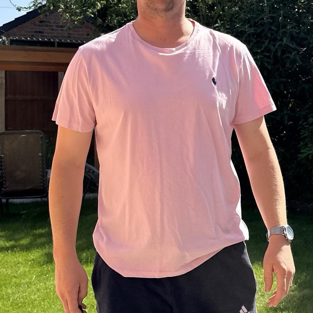 Polo Ralph Lauren Pink TShirt Mens Size Large Round Neck ShortSleeve Vintage Tee