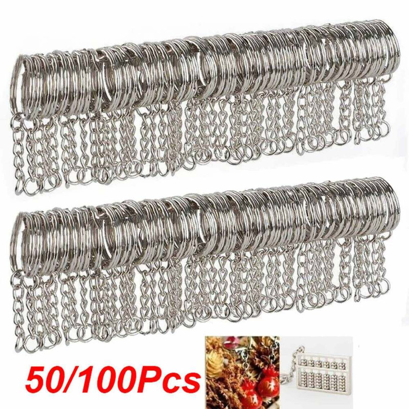 50/100Pcs Keyring Blanks 25mm Silver Tone Keychain Key Fob Split Rings Chain DIY