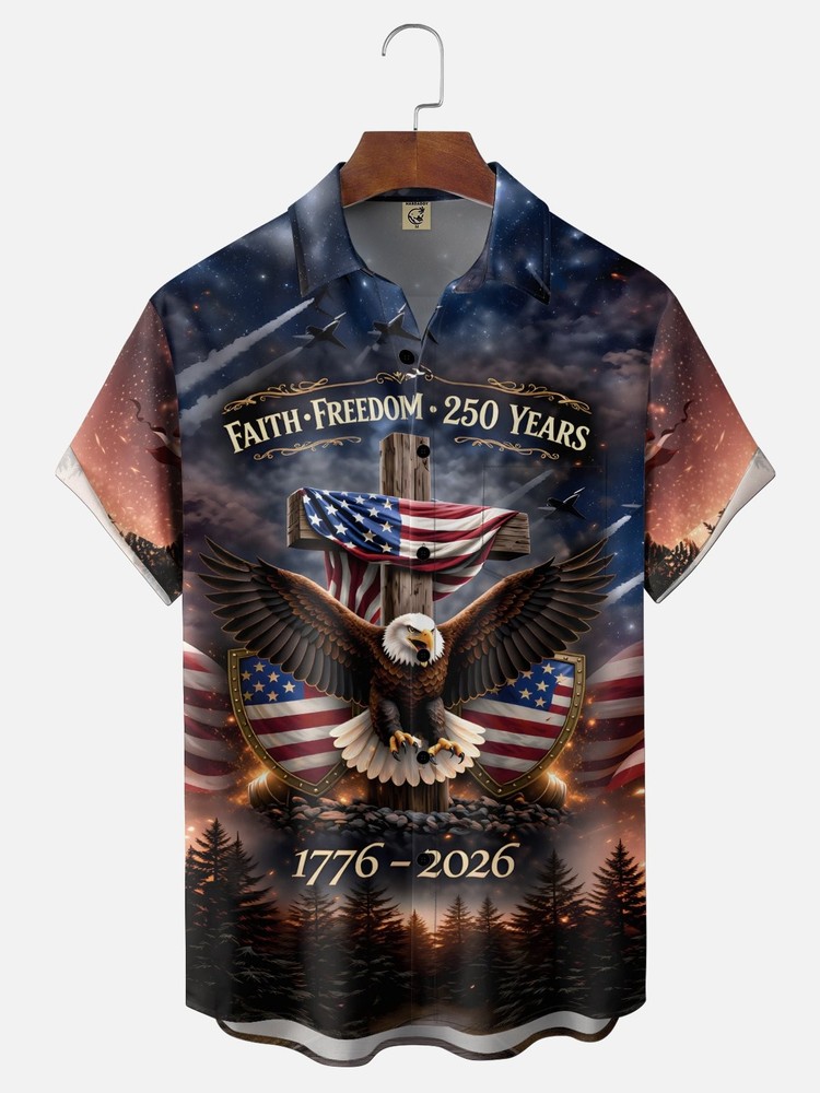 Gradient Abstract American Flag Eagle Cross 250th Anniversary Chest Pocket Holid