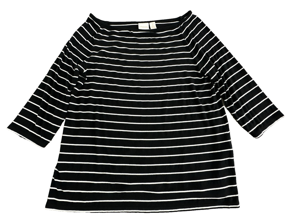 Chico's Women's Black & White Blouse. Size 2 US(L) Classic Preppy Casual Chic