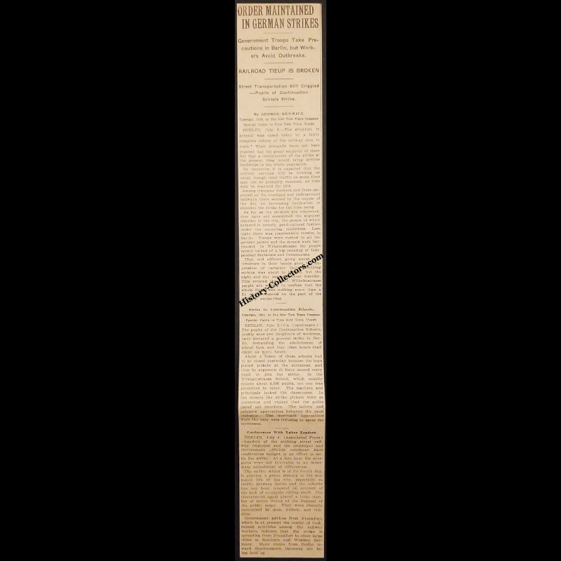 1919 Berlin Germany Labor Strike Unrest Weimer Republic Print Clipping Post WWI
