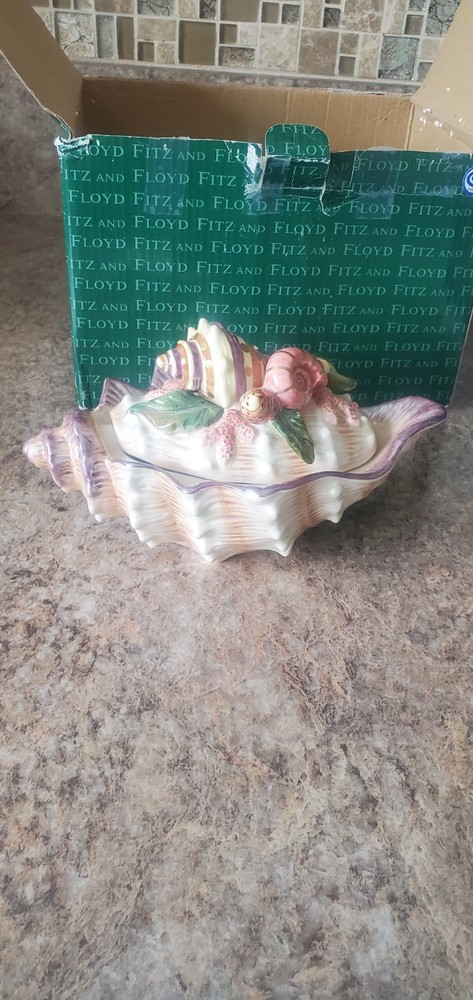 Fitz & Floyd Oceana Sea Shell Covered Covered Dish Nautical Decor NEW IN BOX
