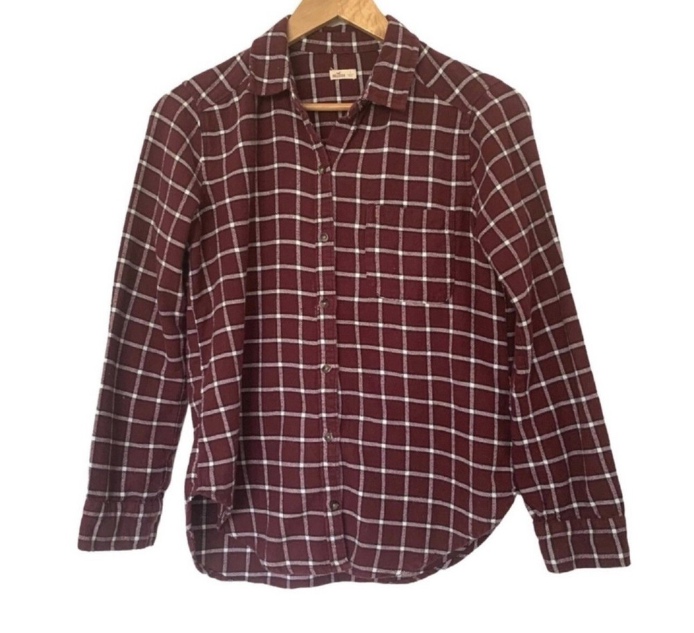 Hollister Women’s Flannel Shirt Small Plaid Button Up Long Sleeve Pocket Top