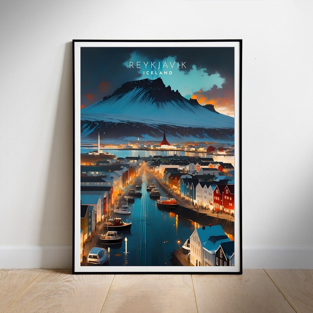 Iceland Travel Poster Print Retro Wall Art Reykjavik Instant