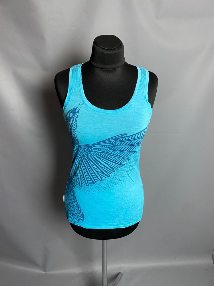 Icebreaker Merino Wool Tank Top Women XS Blue/Turquoise Graphic  Sleeveless