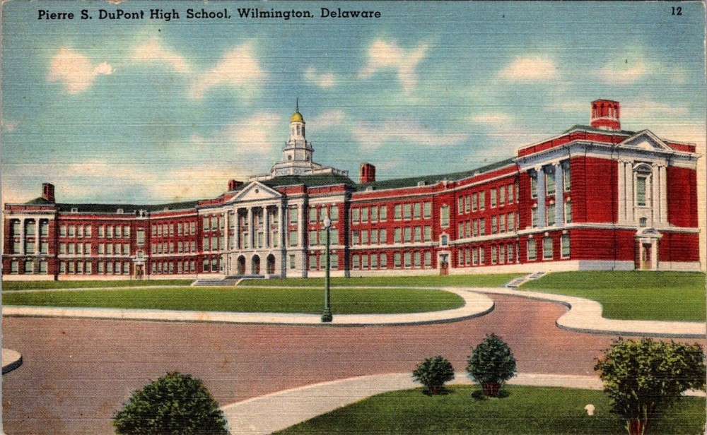 Pierre S. DuPont High School Wilmington Delaware Vintage Linen Postcard 1940s 1
