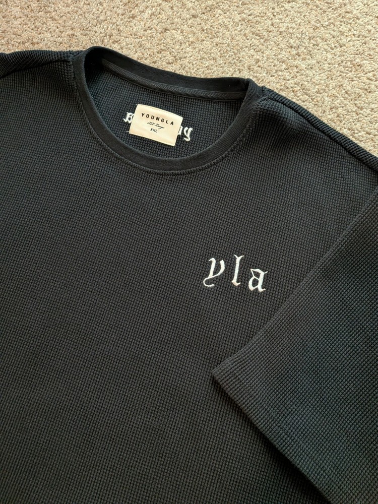 YoungLA Waffle Knit Crewneck Streetwear T Shirt XXL Black