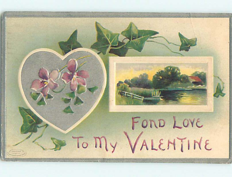 Divided-Back Valentine Purple Flowers on Silver Heart - Make Offer o5054