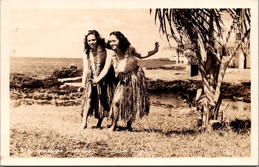 Vintage Hawaiian Hula Dancers Real Photo Postcard RPPC EKC Hawaii Coast