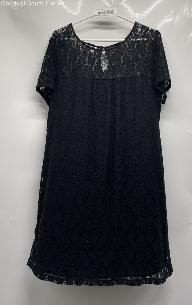 I.N.C. International Concepts Womens Black Lace Short Sleeve Shift Dress Sz 1X
