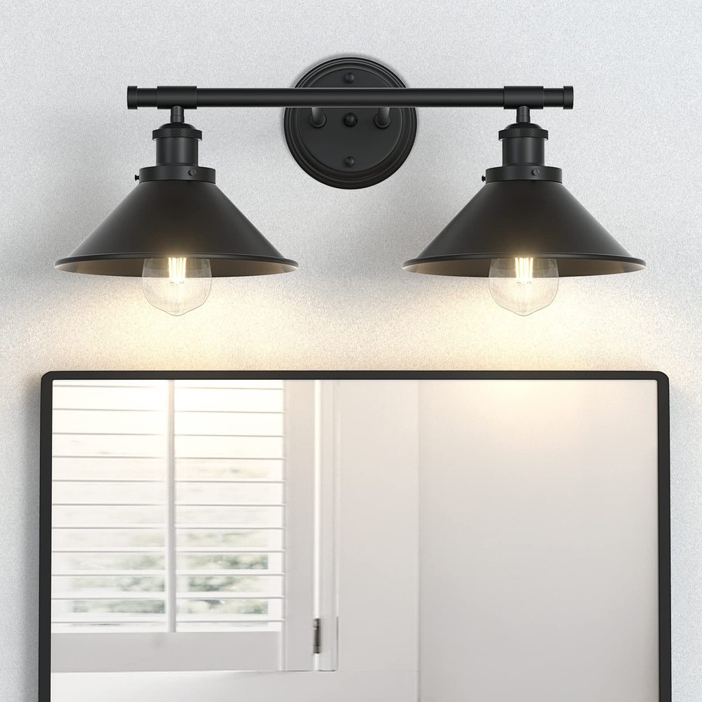Licperron Black 2-Light Vanity Wall Sconce Lighting, Farmhouse 2-Light,