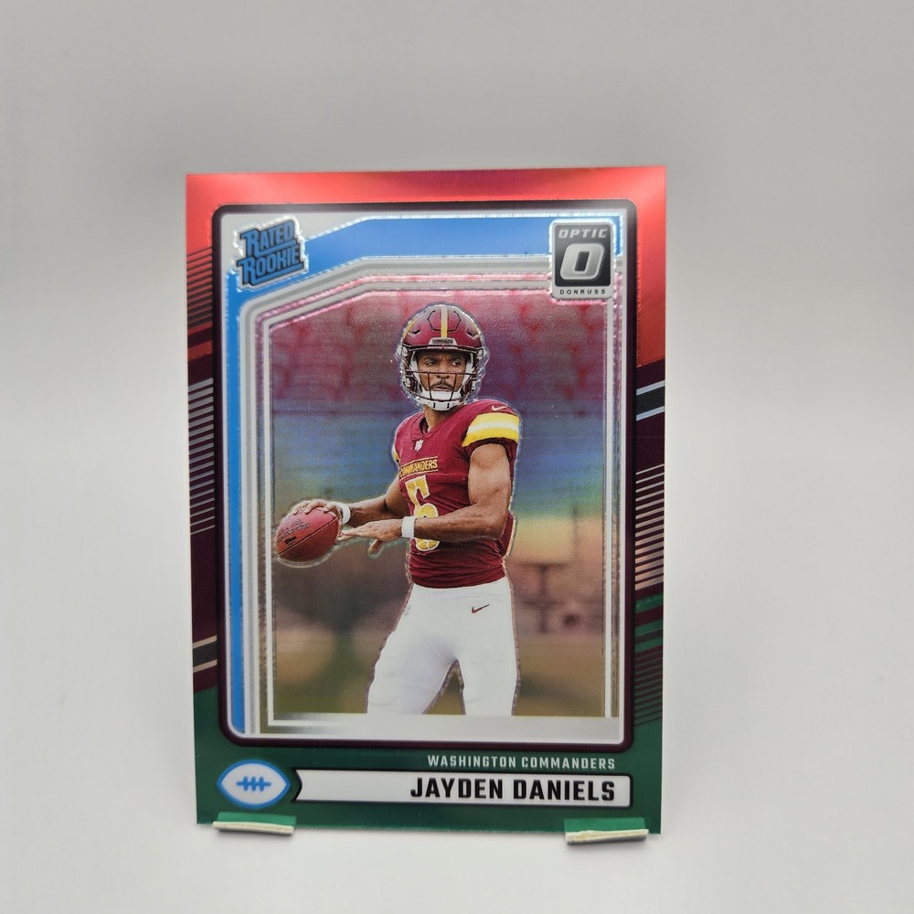 Jayden Daniels 2024 Donruss Optic Preview RED & GREEN PRIZM RATED ROOKIE RC #389