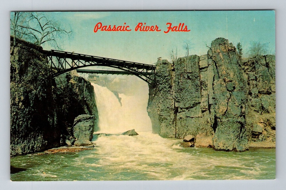 Paterson, NJ-New Jersey Great Falls Passaic River Bridge Cliffs Vintage Postcard