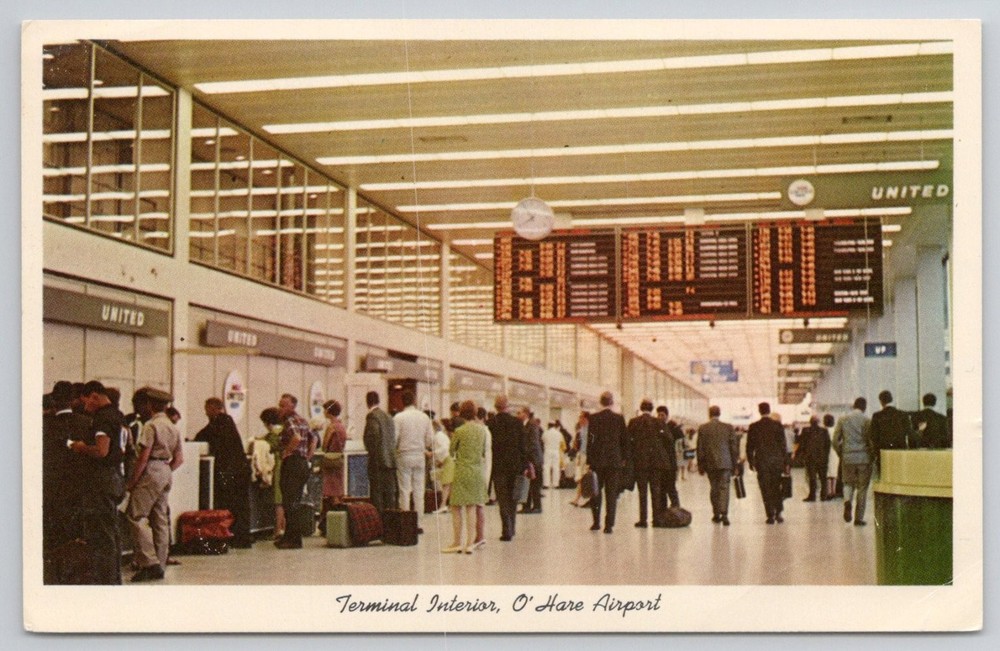 Vintage O'Hare International Airport Chicago Terminal Interior Postcard 1960s
