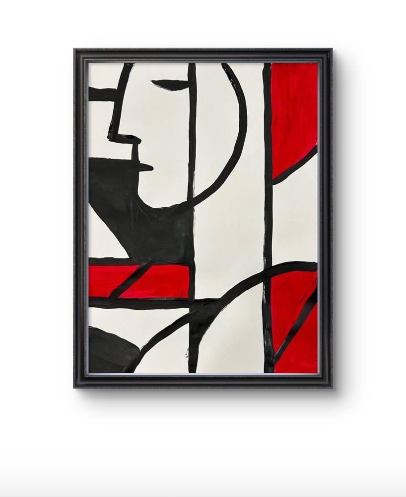Original Abstract Cubism Face Painting 14x11 paper Modern Wall Art Home Decor