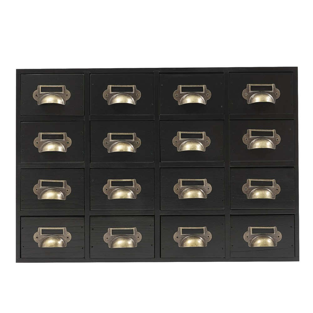Rustic Wooden Desk Drawer Organizer - 16 Compartment Storage Box Cabinet