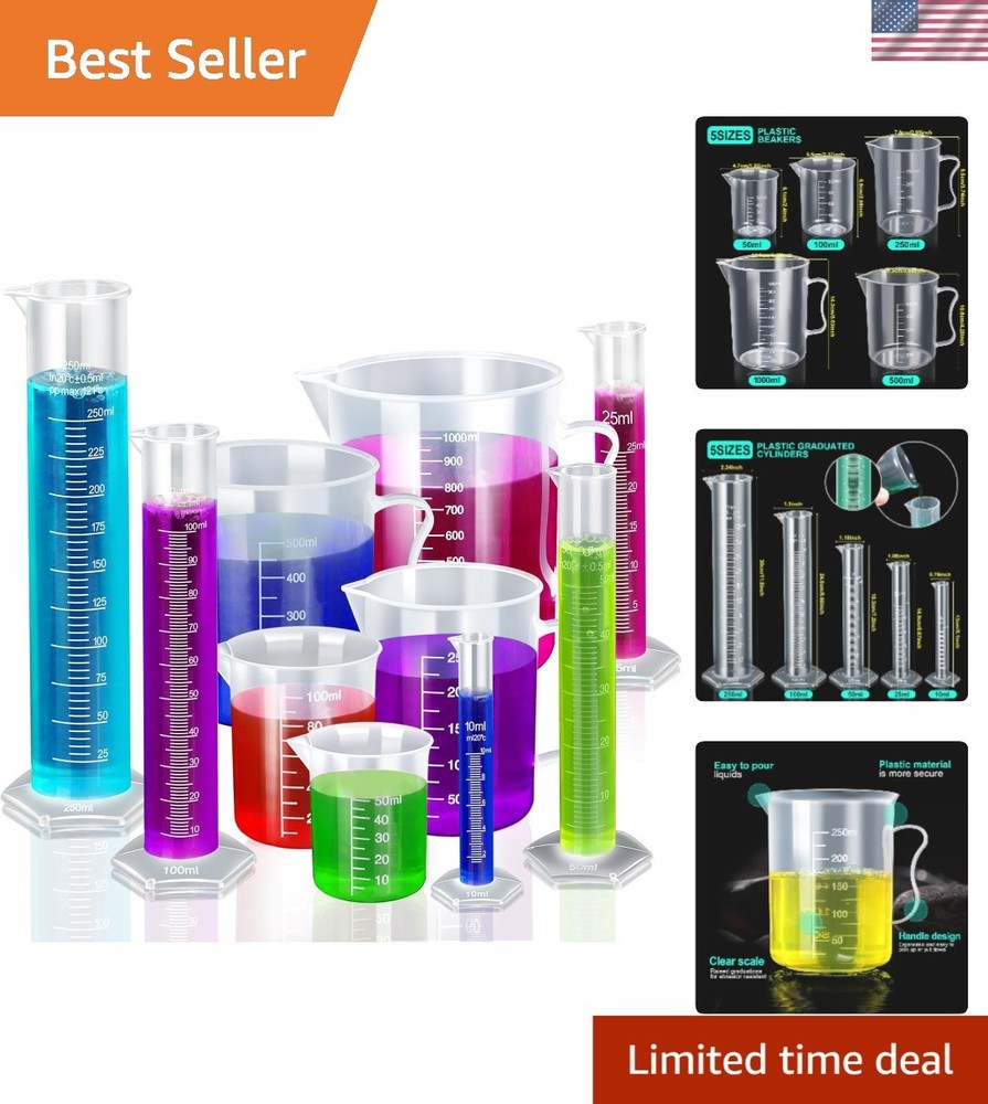 10-Piece Plastic Graduated Cylinder & Beaker Set for Precise Measurements-image