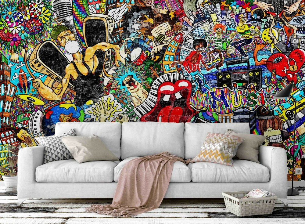 3D Graffiti Abstract City Wallpaper Wall Mural Removable Self-adhesive Sticker-image