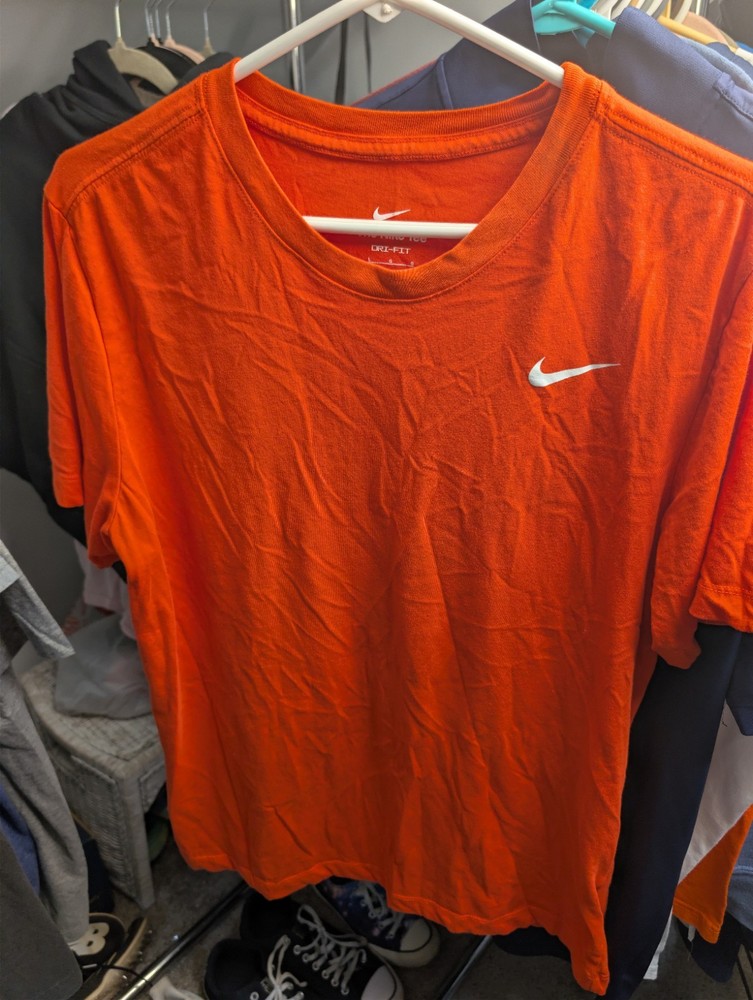 Nike Dri Fit Plain Men's Orange T-Shirt Size Large