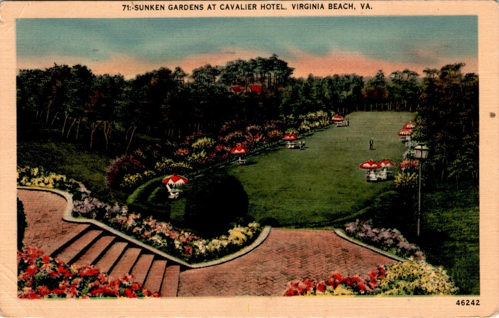 SUNKEN GARDENS, CAVALIER HOTEL, VIRGINIA BEACH, VA Postcard