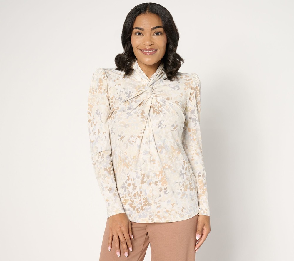 Susan Graver Women's Top Plus Sz 2X Printed Liquid Knit Twist White A673964