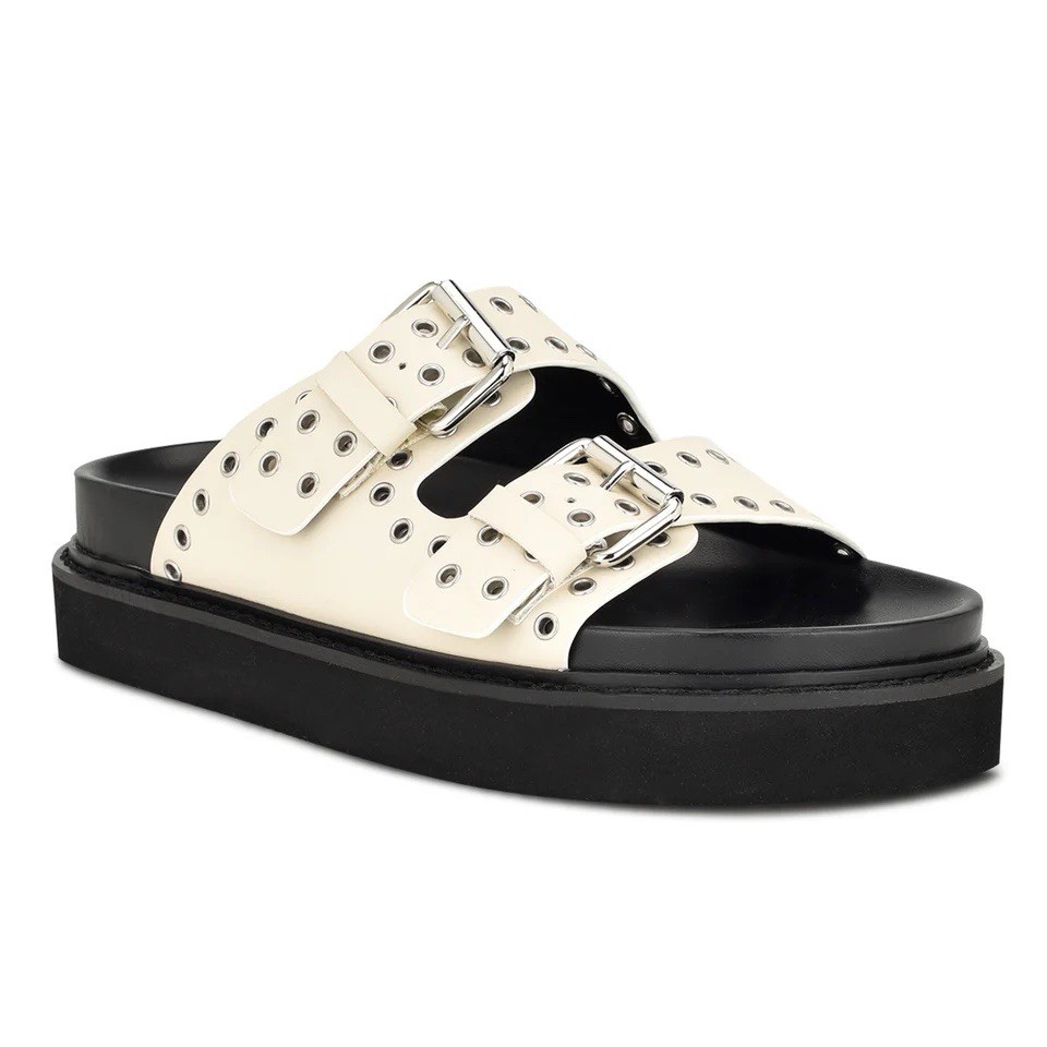 Nine West Eleny White Size 11 Buckle Slide Sandals New