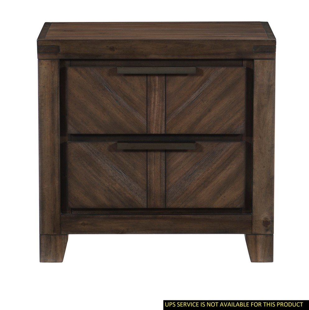 Modern Rustic Wood Nightstand with Drawers in Distressed Espresso Finish