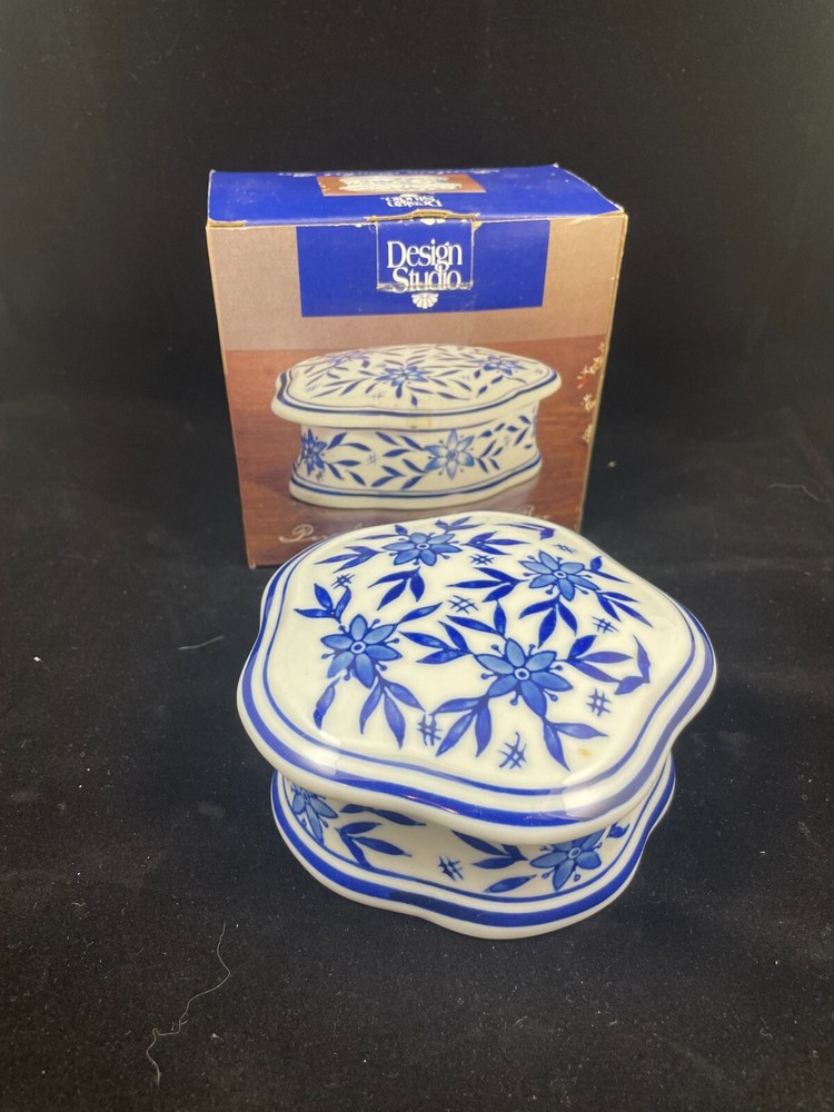 Design Studio Porcelain Trinket Box Blue & White