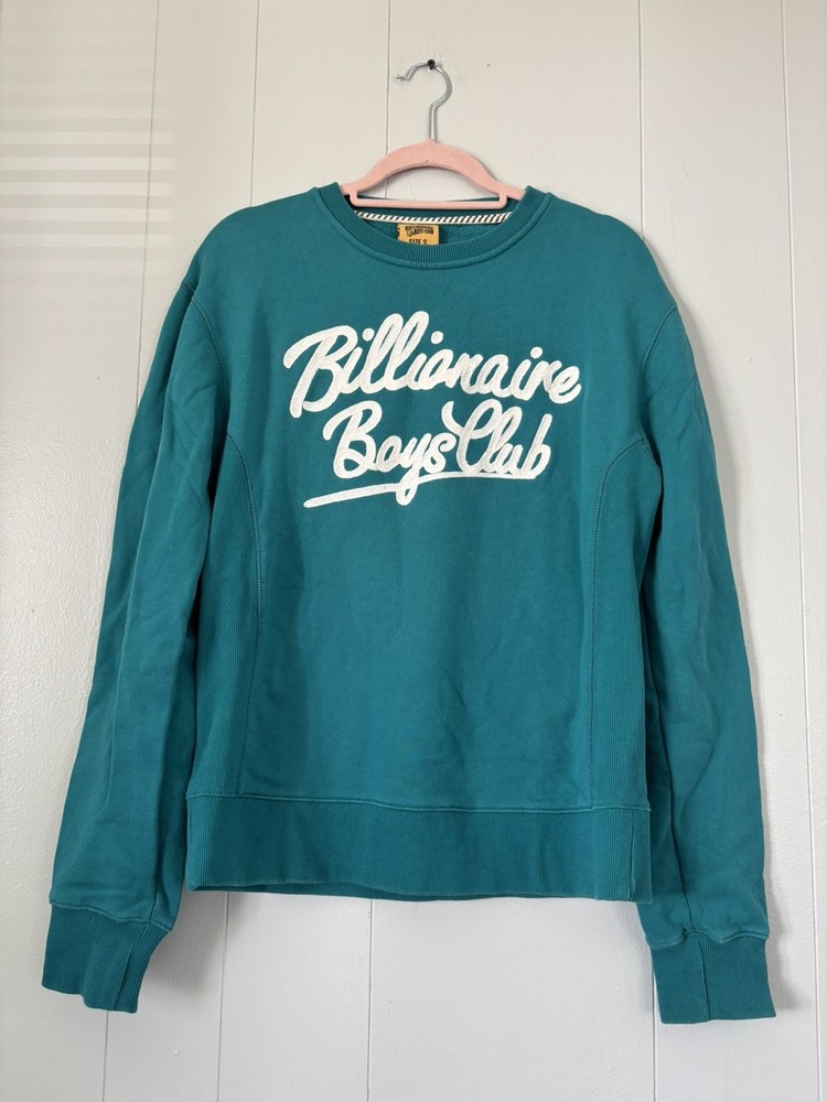 Billionaire Boys Club Crewneck Sweatshirt Small Teal Spellout Logo Pullover BBC
