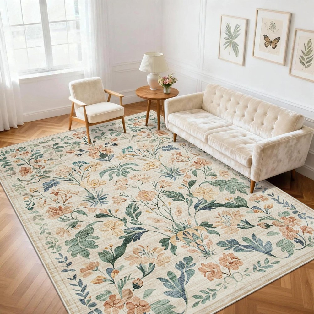 5x7 Area Rugs Washable Rug: Boho Living Room Rug Soft Non-Slip Low Pile Carpe...
