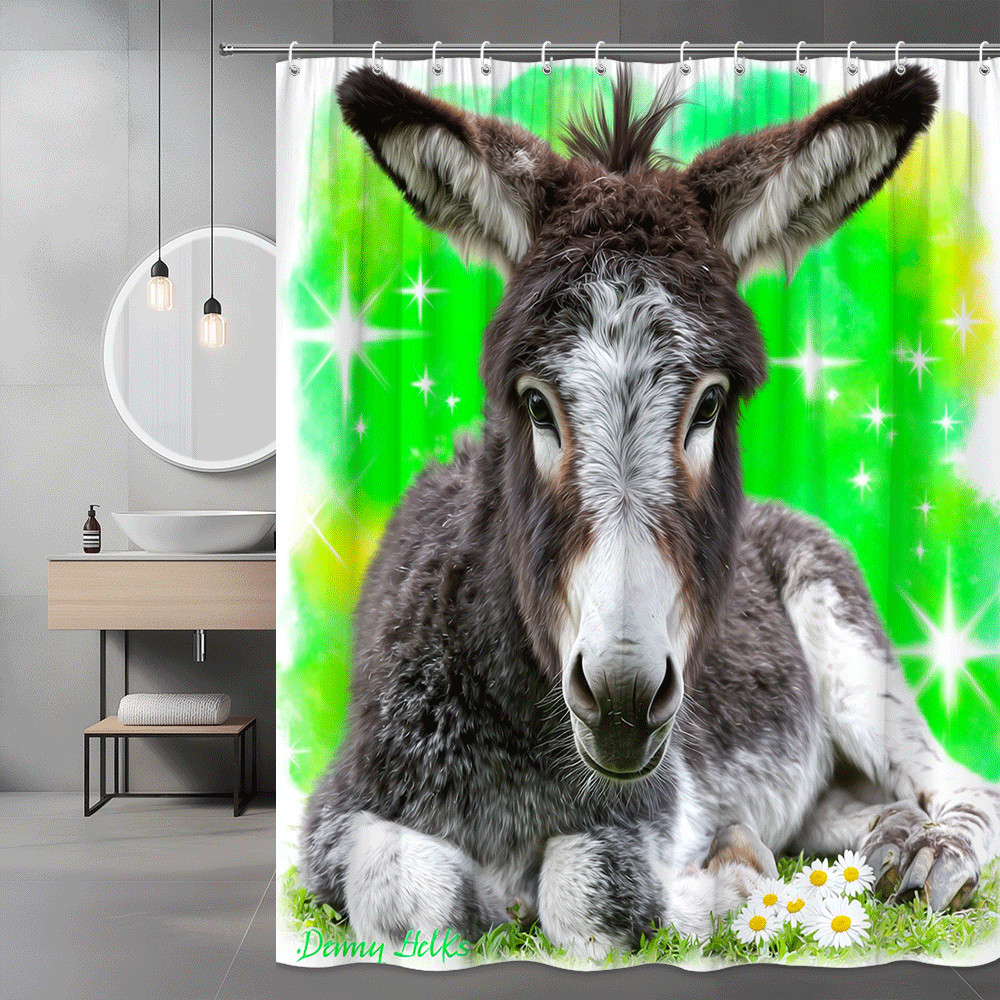 Donkey Shower Curtain Green Sparkle Animal Graphic