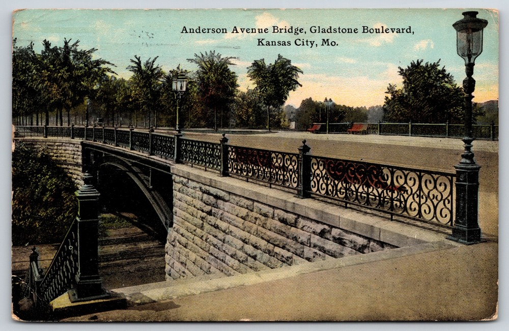 Kansas City Missouri~Anderson Avenue Bridge On Gladstone Blvd~PM 1911~Postcard
