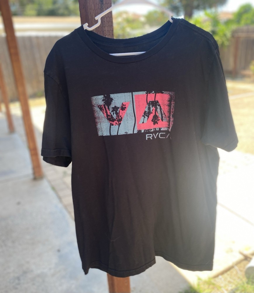 RVCA Men's Black Graphic Logo Cotton Jersey Crew Neck T-Shirt Regular Fit XL