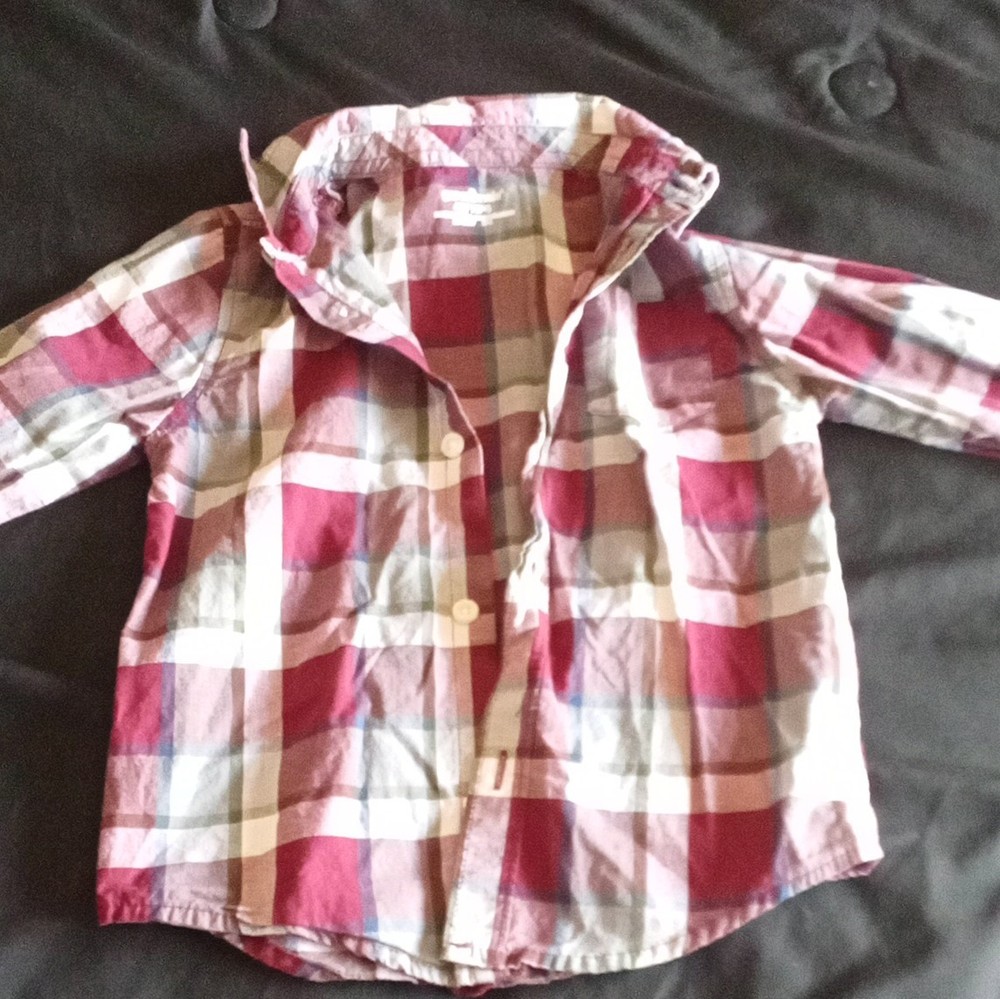 Garanimals 4T Burgundy Plaid Collared Button-Up Shirt Long Sleeve Cotton