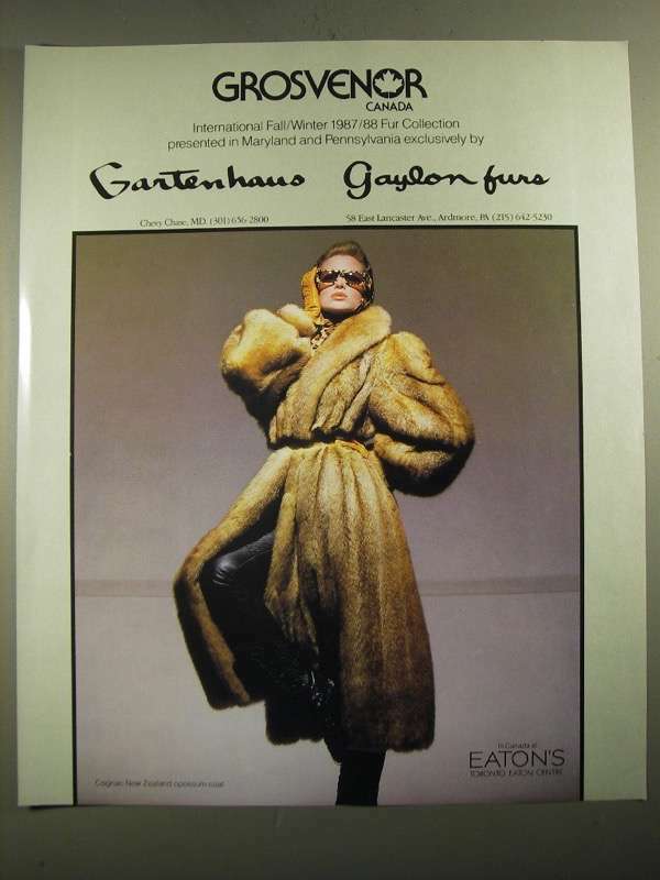 1987 Grosvenor Cognac New Zealand Opossum Coat Fur Ad