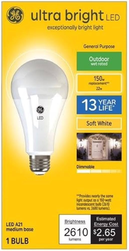 GE LED 150w replacement 22W A21 Bulb Soft white dimmable  93129366 Med base wet