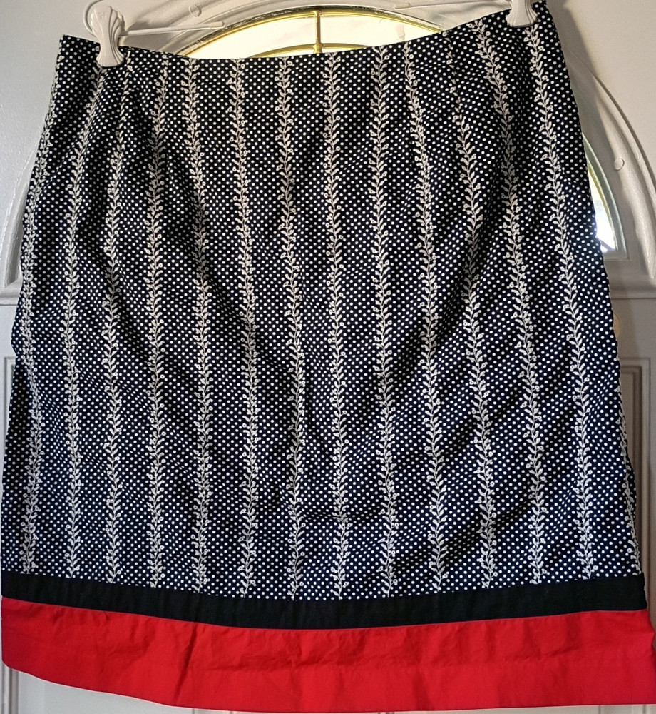 Talbots Women's Polka Dot Floral Embroidered Cotton A-Line Knee Length Skirt 14