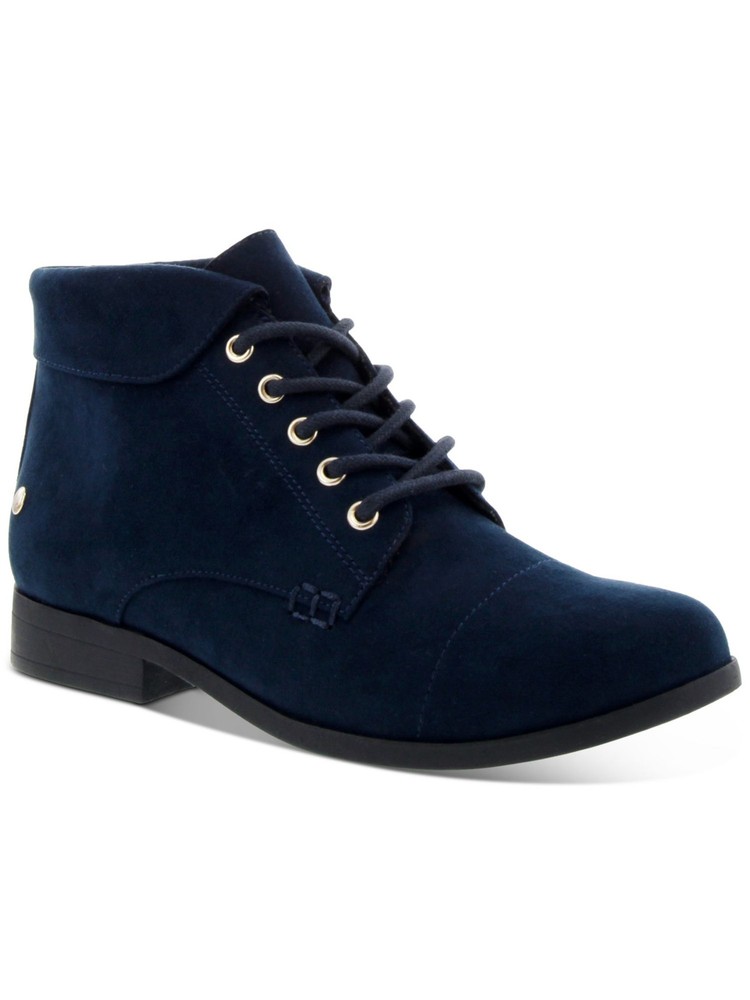 CHARTER CLUB Womens Navy Gold Eyelet Up Plaid Cuffed Crissie Booties 6.5 M