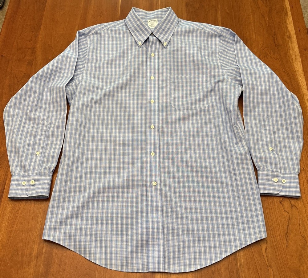 Brooks Brothers 1818 Regent Blue Plaid Shirt Mens 16-2/3 Button Up Long Sleeve