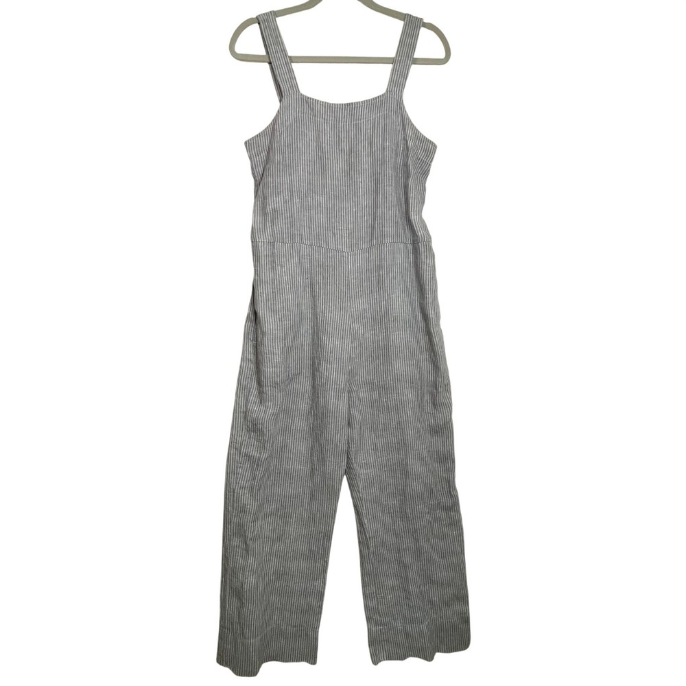 Everlane Gray Pinstripe 100% Linen Wide Leg Jumpsuit Size 4 Minimalist Summer