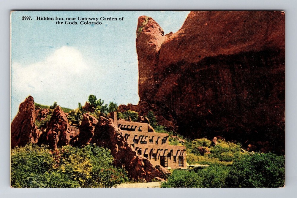 CO-Colorado Springs Pueblo Style Hidden Inn Garden Of The Gods, Vintage Postcard