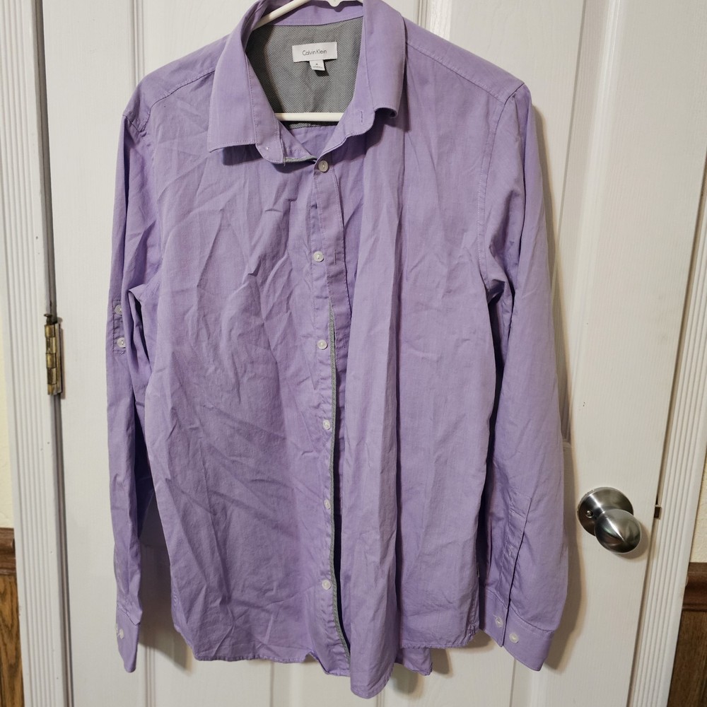 Calvin Klein Purple Long Sleeve Roll Tab Button Up Tunic Blouse Size M  