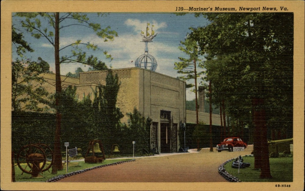 Newport News Virginia Mariners Museum sculpture car linen postcard sku053